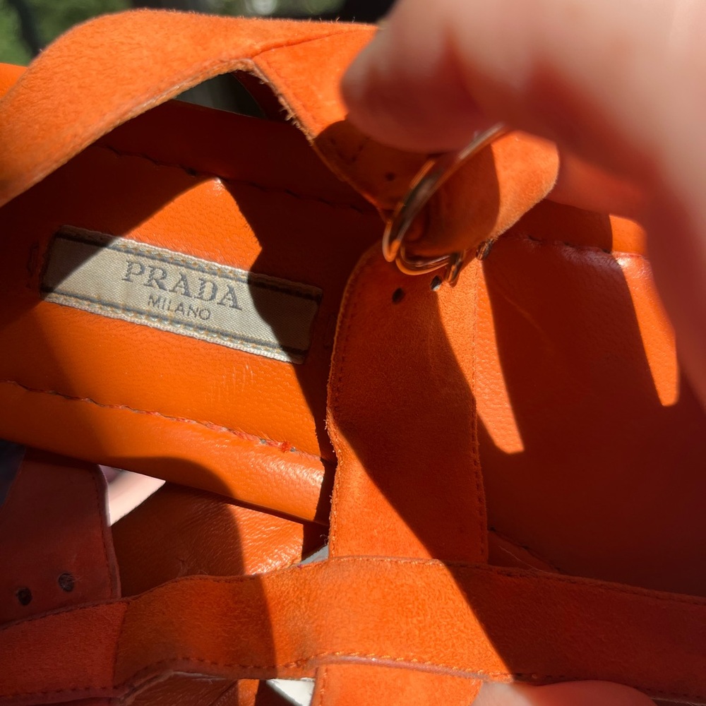 Prada Vibrant Orange Suede Sandals - Picture 7 of 7